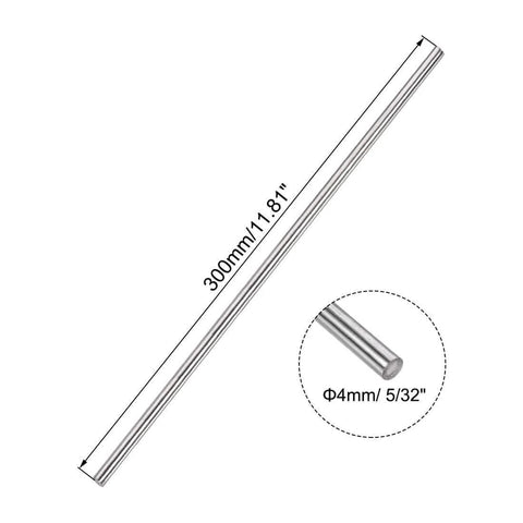 4mm x 300mm 304 Stainless Steel Solid Round Rod for DIY Craft - 5pcs, close-up view with dimensions highlighted