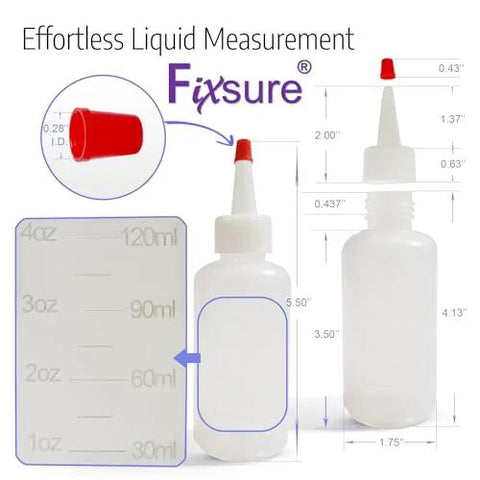 Diagram of 12 Pack 4 Oz Squeeze Bottles With Red Tip Caps For Ketchup BBQ Sauces Syrup Condiments showcasing measurements