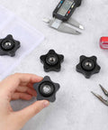 4 Pcs 3/8-16 Star Knobs With Female Threads Clamping Nuts And Thumb Screws For T Track Bolts And Jigs on a workshop table