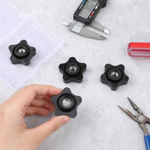 4 Pcs 3/8-16 Star Knobs With Female Threads Clamping Nuts And Thumb Screws For T Track Bolts And Jigs on a workshop table