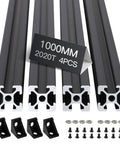 4pcs 1000mm T Slot 2020 Aluminum Extrusion European Standard Anodized Linear Rail for 3D Printer Parts and CNC DIY Black