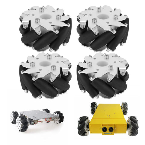 4Pcs 100mm Durable Steel Mecanum Wheels Set For Robot Car 14162 With Omni Directional Movement, Grippy High Friction Rubber Rollers