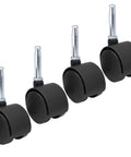 4pcs 1.5 Inch Swivel Caster Wheels with M8 Grip Neck Stem Heavy Duty Black Nylon Replacement Casters for Furniture
