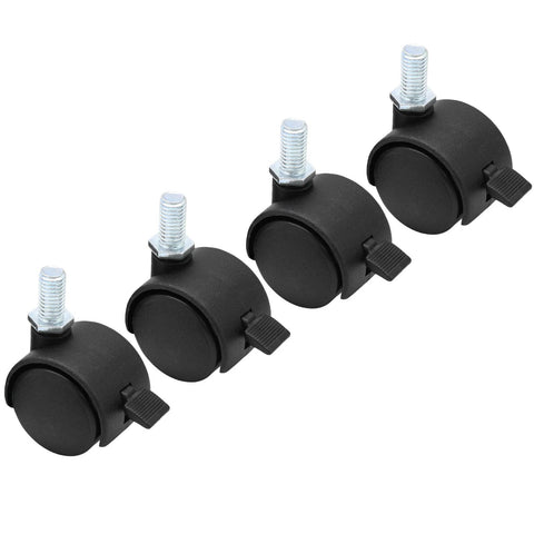 4pcs 1 Inch Swivel Caster Wheels, M8 Threaded Stem Caster Wheels with Brake, Heavy Duty Casters, Black Nylon for Furniture