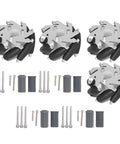 4 Pcs Mecanum Wheel 60mm Omni Directional Wheel Aluminum DIY Smart RC Robot components with rubber rollers and bolts for heavy-duty load.