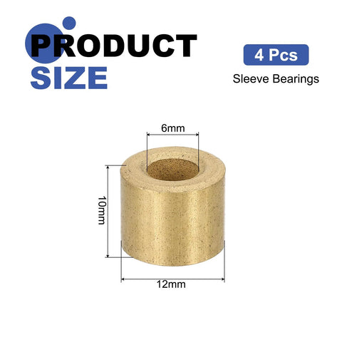 4 Pieces Sleeve Bearings With 6mm Bore 12mm OD And 10mm Length Self Lubricating Sintered Bronze Bushings Product Image