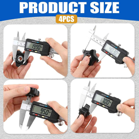 Hands measuring 4 Pcs 3/8-16 Star Knobs with calipers, highlighting precise dimensions for clamping nuts and thumb screws in workshop projects.