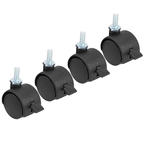 Set of 4pcs 1 Inch Swivel Caster Wheels with M6 Threaded Stem and Brake, Heavy Duty Black Nylon Replacement Casters for Furniture.