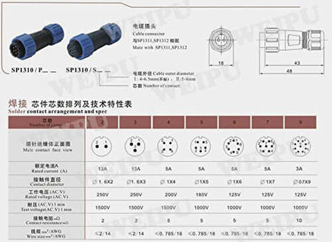 Diagram of Outdoor Waterproof 4Pin Panel Mount Plug And Play Ready Male And Socket Female Cable Connector With Cap IP67 Rating for Electrical Equipment 5A 200V with specifications.