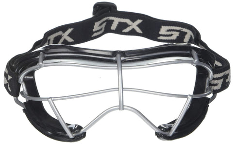 Front view of 4Sight Plus S Adult Lacrosse Goggles With Silicone Padding SEI Certified, featuring oval wire design and black strap.