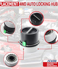 4WD Auto Locking Hub Pair Kit Replacement For Ford F-Series 1999-2004, Easy Installation, close-up view of hub with engine in background