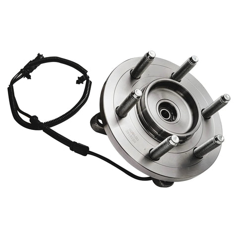4WD Front Wheel Bearing Hubs Assembly for Ford F150 2011 2014 Expedition and Lincoln Navigator 2011 2014 Replacement Kit Includes 2 Front Hub Bearings and Hubs for 6 Lug 4WD Models Ready with integrated ABS sensor visible.