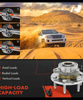 2 Pack Front Wheel Bearing Hub Assembly for 4WD Chevy Silverado with ABS, shown in high-load capacity diagram and desert setting