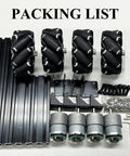 4WD Mecanum Wheel Robot Car Chassis Kit components, including wheels, motors, and metal frame for Arduino Raspberry Pi Microbit projects.