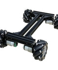 Mecanum Wheel 4WD Metal Robot Car Chassis Learning Kit in black showing aluminum frame and 97mm omnidirectional wheels.