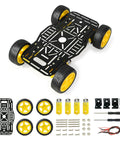 4WD Robot Car Chassis Kit With Aluminum Alloy Chassis For Arduino And Raspberry Pi, TT motors, yellow wheels, assembly components