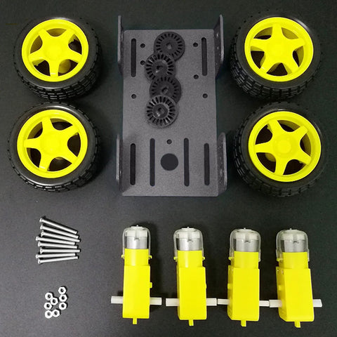 4WD Robot Car Chassis Kit C101 with Speed Encoder TT Motors, metal frame, yellow wheels, ideal for Arduino, Raspberry Pi, Microbit projects
