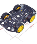 4WD Robot Car Chassis Kit With 4 TT Motors shown with sturdy PCB frame, yellow durable rubber wheels; dimensions 256x160 mm.