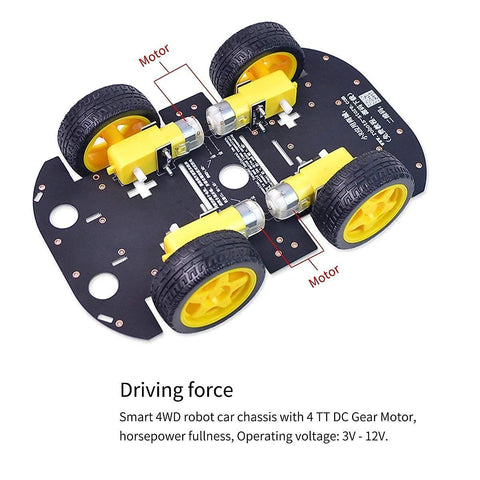 4WD Robot Car Chassis Kit with 4 TT Motors for Arduino Raspberry Pi and Jetson Nano, featuring a sturdy PCB and rubber wheels