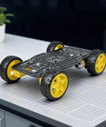 4WD Robot Car Chassis Kit with Aluminum Alloy Chassis for Arduino and Raspberry Pi, featuring TT Motors and Four Wheels, Black Frame