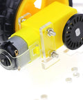 Close-up of a motorized wheel and speed encoder from a DIY 4WD Smart Robot Chassis Kit With Speed Encoder Battery Box Four Wheel Robot Car.