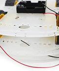 DIY 4WD Smart Robot Chassis Kit With Speed Encoder Battery Box, showing detailed chassis assembly and wheel design.