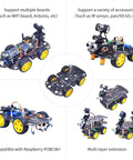 4WD Robot Car Chassis Kit With 4 TT Motors For Arduino Raspberry Pi And Jetson Nano, showing various configurations and components