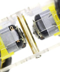 Close-up of DIY 4WD Smart Robot Chassis Kit stepper motors and speed encoder for precision motion in educational robotics projects