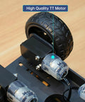 Close-up of a TT motor with the anti-skid tire on the 4WD Smart Chassis Car Kit With Aluminum Alloy Chassis And TT DC Motors 66mm Wheels