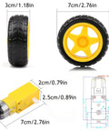 Dimensions and components of 4WD Robot Car Chassis Kit C101, featuring wheel, motor, and speed encoder.