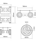 Technical diagram of 4WD Smart Chassis Car Kit With Aluminum Alloy Chassis And TT DC Motors 66mm Wheels Robotic Moving Platform Black Unassembled DIY