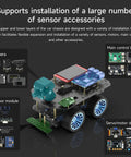 4WD Smart Chassis Car Kit with Aluminum Alloy Chassis and 65mm Wheels displaying sensor mounting options