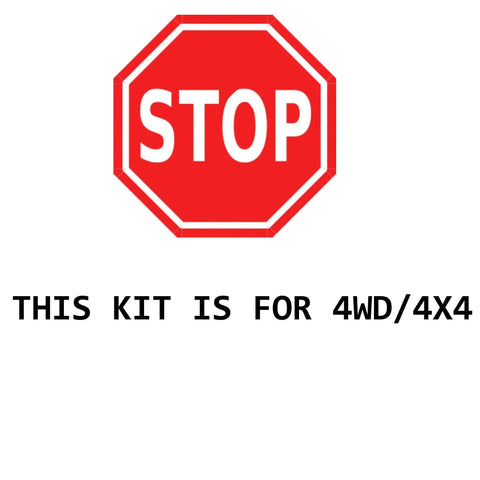Red stop sign with text 'This Kit is for 4WD/4X4' for 4WD Front Wheel Bearing Hub Assembly for Chevy GMC Silverado Sierra Yukon XL 1500 Tahoe Avalanche Cadillac Escalade ESV EXT Front Hub Replacement 6 Stud Wheel Bearing Kit Direct Fit Design With Durable Steel Components For Longevity.