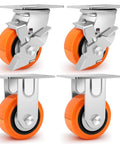 4 x 2 inch heavy duty industrial caster set of 4 with polyurethane wheels, including 2 casters with brakes and 2 rigid casters.