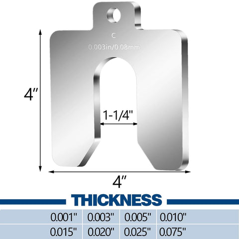 80 Piece Size C Slotted Shims Kit 4 Inch By 4 Inch Stainless Steel Precision Shims For Leveling, thickness 0.003 inch, by Shimeyao