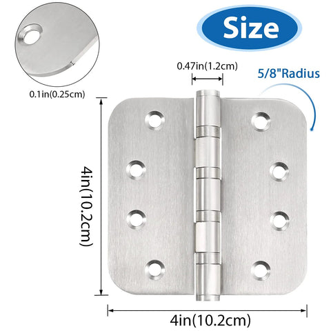 4 Inch Ball Bearing Door Hinges Stainless Steel Heavy Duty For Interior Doors 4 X 4 Inch Hinges With Five Eighth Inch Radius