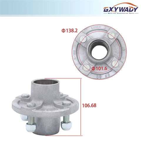 Front view of 4 On 4 Inch Galvanized Trailer Hub Replacement Kit for 2000 Lb Axles With 1 Inch Or 1.0625 Inch Spindle Bearing Kit 6 Piece Set