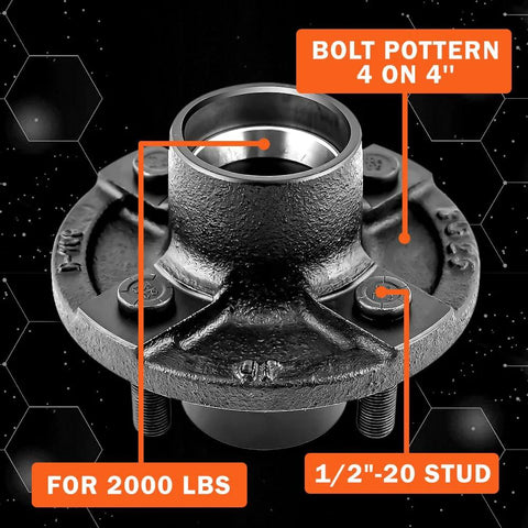4 On 4 Inch Trailer Hub Kit For 2000 Lb Axles Fits 1 Inch Spindles Includes L44643 Bearings Dust Caps Rubber Plugs Grease Seals Two Hubs