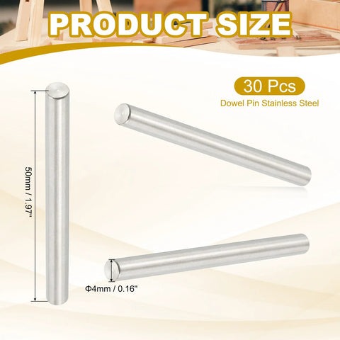 4mm X 50mm Dowel Pin In 304 Stainless Steel Pack Of 30 Durable Shelf Pegs For Furniture Fixing Rust Resistant Steel Pins