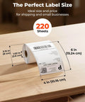 4X6 Direct Thermal Shipping Labels For Rollo Jadens Nelko And DYMO 4XL 220 Per Roll Waterproof And Scratch Resistant, label size shown