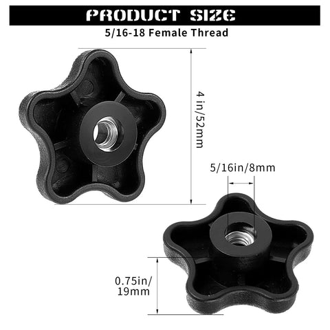 10 Pcs 5/16-18 Female Thread T Track Knobs For Woodworking Jigs And Fixtures Plastic Thumb Screws Two displayed with measurements