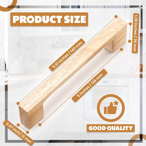 30 Pcs Solid Wood Cabinet Pulls Set for Kitchen Cabinets and Furniture 5.51 Inch Length with 128 Mm Hole Spacing, size view