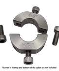 5/8" (0.625") Bore Mountable Two-Piece Clamping Shaft Collar in 303 Stainless Steel - Made in USA, showing collar parts with screws.