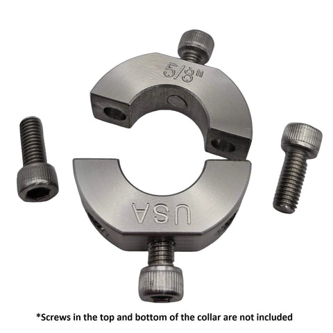 5/8" (0.625") Bore Mountable Two-Piece Clamping Shaft Collar in 303 Stainless Steel - Made in USA, showing collar parts with screws.