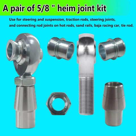 5/8 Heim Joint Rod End Kit 2 Pair with Right and Left Hand Threads .625 Chromoly Panhard Joints with Spacers and Jam Nuts