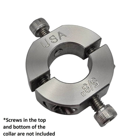 5/8" (0.625") Bore Mountable Two-Piece Clamping Shaft Collar in 303 Stainless Steel - Made in USA, side view with mounting screws.