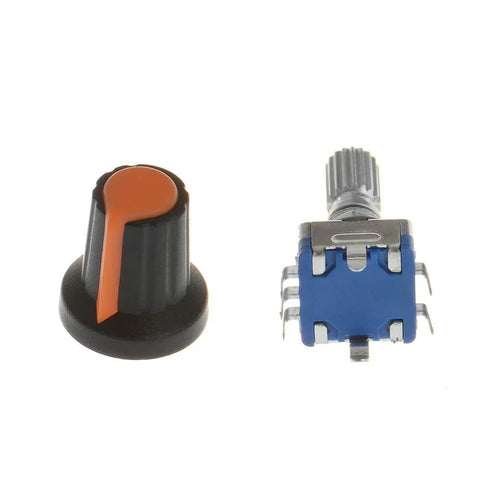10 Pack 20mm 5 Pin 360 Degree Rotary Encoder Code Switch Digital Potentiometer With Push Button And Orange Knob Cap DIY Kit close-up image