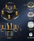 Trailer Idler Hub Kit 5 Bolt 4 Point 5 Inch Bolt Circle For One Inch To One And One Sixteenth Inch Spindles with parts dimensions.
