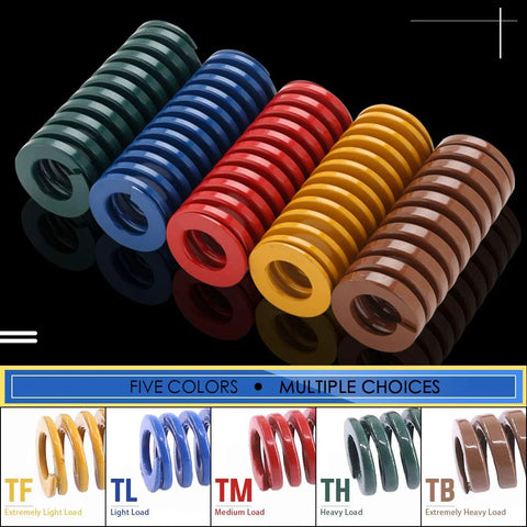 Five Color 50 Piece Set Of Lightweight Compression Mold Die Springs For 3D Printer Bed Leveling Ender 3 Compatible 8mm Outer Diameter And 20mm Long Stainless Steel Springs In Handy Plastic Box displayed in different colors