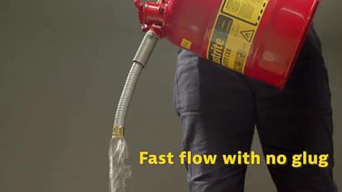 5 Gallon Diesel Safety Can With Flame Arrester Self Closing Lid Flexible Five Eighth Inch Metal Spout Type II pouring liquid